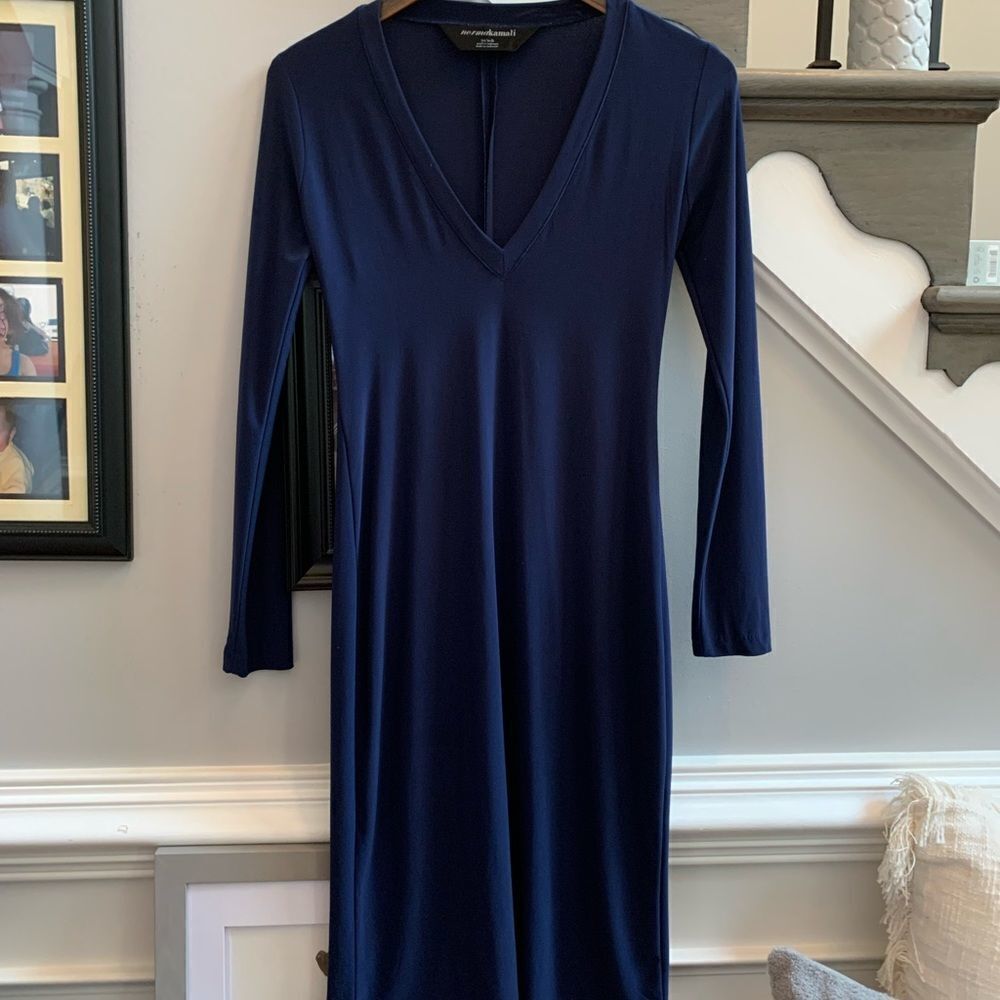 Norma Kamali Classic V-Neck L/L Midi Dress sz XS
